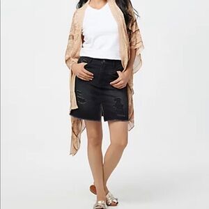 Rachel Hollis Denim Black Mini Distressed Women’s Pencil Skirt Size 2 NEW